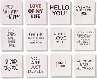 Cards & Crafts 12 Luxe Wenskaarten 11x12cm - Goud - Zwart - Wit - Gevouwen kaarten met kraft enveloppen