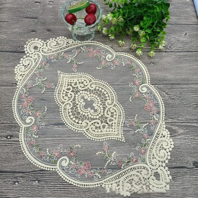 Retro Kant Placemats, Franse Gehaakte Doilies, Handgemaakte Geborduurde Tafelmatten, Set van 4 31x44cm&Oval