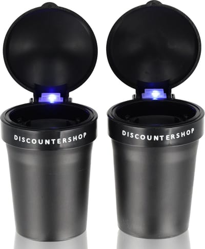 Auto Asbak met LED & Deksel | 2 Stuks Universele Asbak voor in de Auto met Ingebouwde LED-Verlichting | Past in Bekerhouder - Zwart - 11X8cm