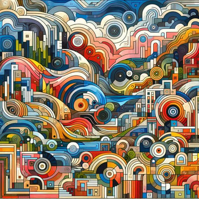 Modern landschap schilderij | Hedendaagse interpretatie van de natuur: een abstract landschappelijk meesterwerk | Kunst - 100x100 centimeter op Dibond | Foto op Dibond