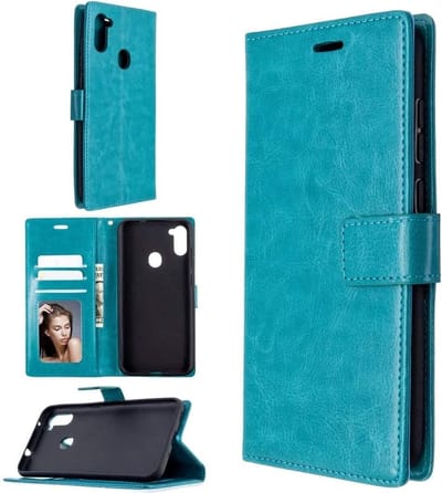 Portemonnee BookCase Hoesje + 2 Pack Screenprotector Glas Geschikt voor: Samsung Galaxy M11 - turquoise