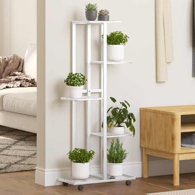 vidaXL - Bloemenstandaard - met - wielen - 5-laags - 44x23x100 - cm - ijzer - wit
