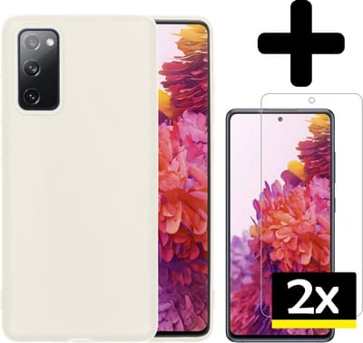 Hoesje - Met 2x Screenprotector - Geschikt voor Samsung Galaxy S20 FE - Sterk & Shockproof - Back Cover - Siliconen Case - Telefoon Hoes - Telefoonhoesjes - Wit