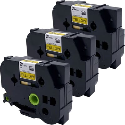 DULA Brother Compatible label tape- Tze-651 - 3 cassettes - Brother P-Touch - Zwart op geel - 24mm x 8m