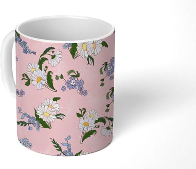 Mok - Koffiemok - Patronen - Vergeet me nietjes - Bloemen - Girl - Kids - Kinderen - Mokken - 350 ML - Beker - Koffiemokken - Theemok