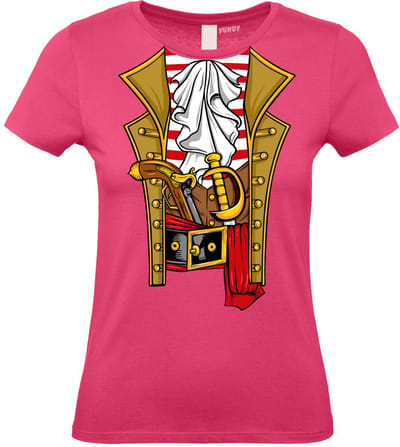 Dames t-shirt Piraten Kostuum | Carnavalskleding dames | Carnaval Kostuum | Foute Party | Fuchsia Dames | maat XS