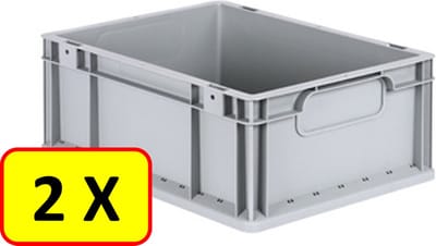 2 x Euronorm stapelbak transportkrat H17 - 40x30x17 cm - grijs