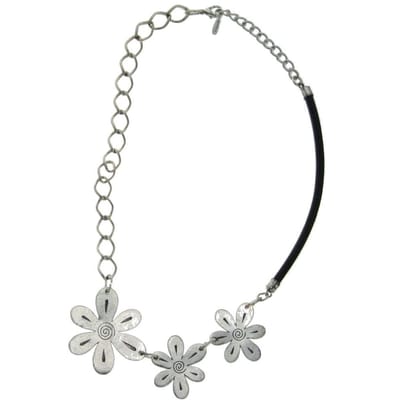 Behave - Ketting met bloemen - Half leren koord - 48 cm