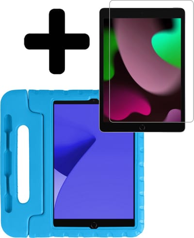 Hoes - Geschikt voor Apple iPad 8 (2020) - 10.2 inch - 8e Generatie - Met Screenprotector - Kinderhoes Shockproof Bumper - Kidsproof Case - Tablet Hoesje - Kinder Hoesje Cover - Blauw