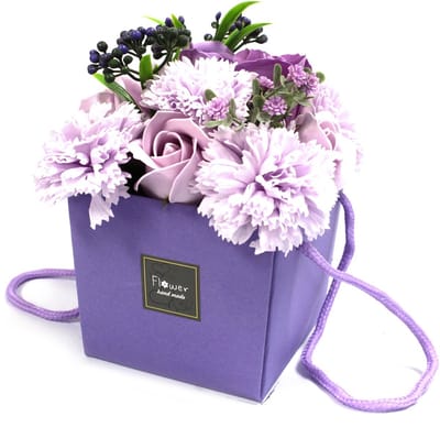 Zeep Bloemboeket - Lavendel Roos & Anjer 16x14x14cm - Zeepbloemen Geschenk Set - Zeep Bloemen Cadeau Set