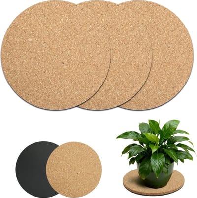 Thijox - Set van 3 Kurk Plantenschotels 20 cm - Absorberende Onderzetters voor Binnenbloempotten, Plantenbakken & Kamerplanten - Oppervlaktebeschermer
