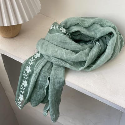 Écharpe Vreovor Coton Lin Dentelle Assemblage Dame Respirante Super Fée Tulle Serviette Broderie Littéraire Printemps Et Été 180-90cm gray