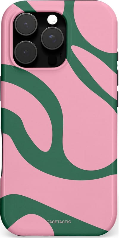 Casetastic hoesje geschikt voor Apple iPhone 16 Pro - MagSafe - Dubbellaagse bescherming - Groen Roze Dansende Vormen - Fashion Case - Lichtroze Donkergroen