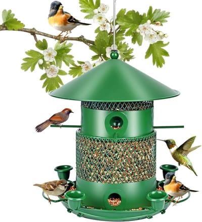Famanu – Vogelvoederdispenser voor wilde vogels - voederzuil Ø ca. 26 cm - vogelhuis om op te hangen - vogelvoederhuis - in hoogte verstelbaar - voederhuis - vogelvoederzuil voor tuin - balkon