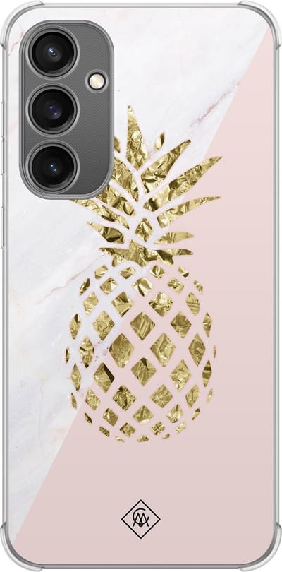 Casimoda® hoesje - Geschikt voor Samsung Galaxy S23 FE - Ananas - Shockproof case - Extra sterk - TPU/polycarbonaat - Roze, Transparant