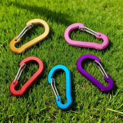 Karabijnhaken met schroefsluiting, kleine karabijnhaken, 5 mm diameter, aluminium staaf, multifunctionele karabijnhaak, snelsluiting, type D, aluminium voor kamperen, vissen, wandelen