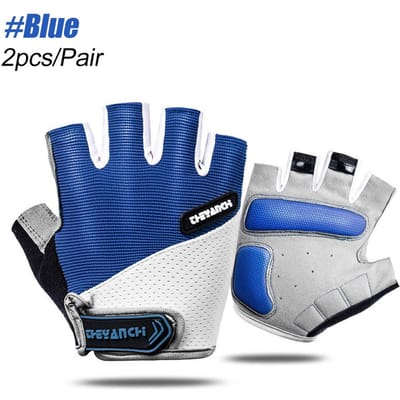 Gants de Vélo Pour Hommes Femmes Demi-Doigt Gants de Cyclisme Avec Pads Antidérapants Amortisseurs Gants VTT M bleu