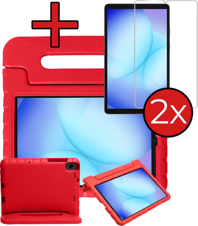 Hoesje - Geschikt voor Samsung Galaxy Tab A11 / A9 - Met 2x Screenprotector - Kinderhoes - Shockproof Bumper - Kidsproof Case - Tablethoes - Kinder Hoes Cover - Rood