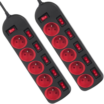Maclean MCE204 - Stekkerdoos 2 stuks - 1,5m - 5-polige verlengkabel, met schakelaars, 250VAC/10A - Zwart
