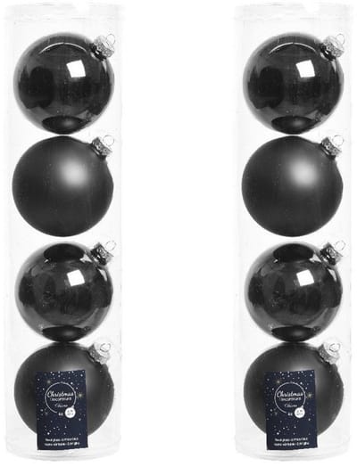 Decoris kerstballen - 8x st - zwart - D10 cm - glas - kerstversiering