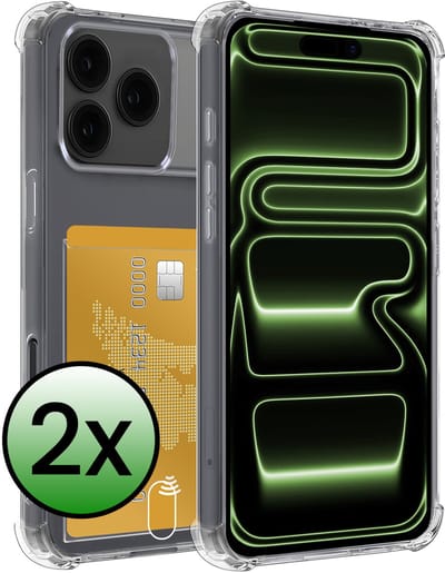 Hoesje 2 Stuks - Geschikt voor iPhone 17 Pro / 18 Pro - Met Pashouder en Kaarthouder - Telefoon Hoes Shockproof - Siliconen Case - Back Cover - Shock Proof - Pasjes Houder - Transparant