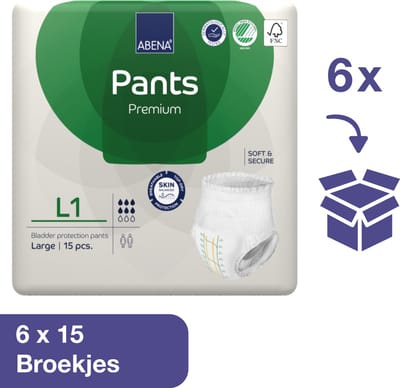 Abena Pants Premium L1 - 90x Absorberend Broekje, te Dragen als Gewoon Ondergoed - Voor het Verlies van Flinke Scheuten Urine en (Dunne) Ontlasting - Heupomvang 100-140 cm - Absorptie 1400 ml