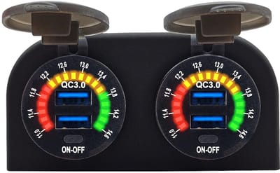 ProRide 12V USB Stopcontact 4 Poorten met Schakelaar/Voltmeter - Tweevoudig Opbouw - QC3.0 - USB Autolader, Boot en Camper