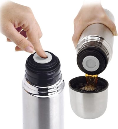 IBBO® - Thermoskan 1 Liter - Dubbelwandig RVS - Isoleerfles - Thermosfles - Houdt Drank 24u Koud & 6u Warm - Met Eénhandige Drukknop - 1L