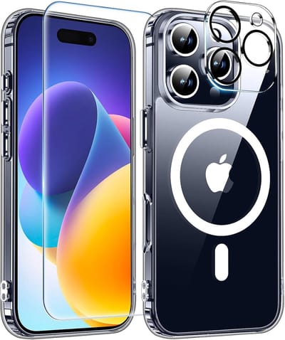 Stravo Clear Hoesje - Geschikt voor iPhone 16 Pro - 3-in-1 Magnetische Hoes met Magsafe, Glazen Schermbeschermer, Cameralensbeschermer en Volledige Bescherming, Transparante Achterkant met Anti-vergeling，Magnetic Phone Case