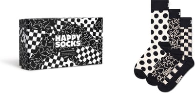 Happy Socks unisex giftbox 3P sokken black & white multi