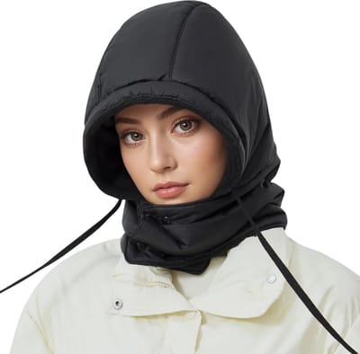 Wintermuts met Capuchon voor Dames – Winddicht, Waterdicht en Pluche Fleece Gevoerd – Warme Winterhoed met Volledige Dekking, Effen Kleur
