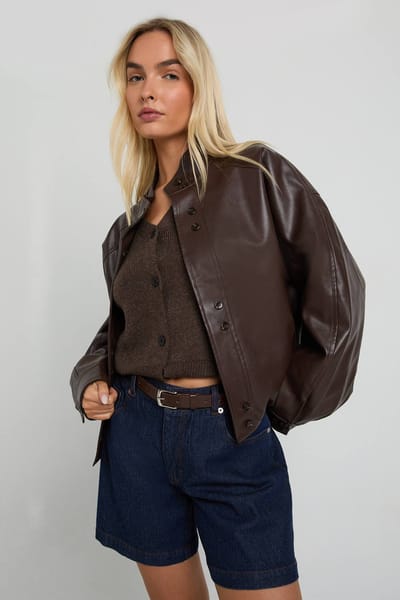 boohoo Dames Bomberjack van nep leer | Chocolate | Maat: 8
