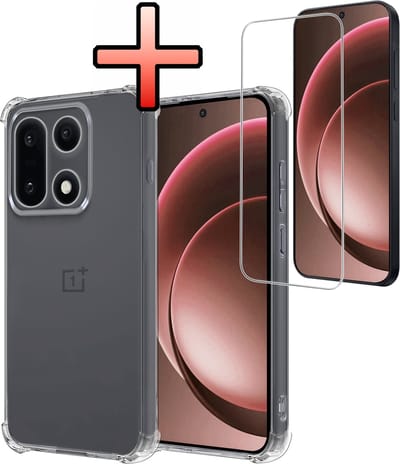 Hoesje - Met Screenprotector - Geschikt voor OnePlus 15 - Sterk & Shockproof - Siliconen Case - Back Cover - Telefoon Hoes - Shock Proof - Transparant
