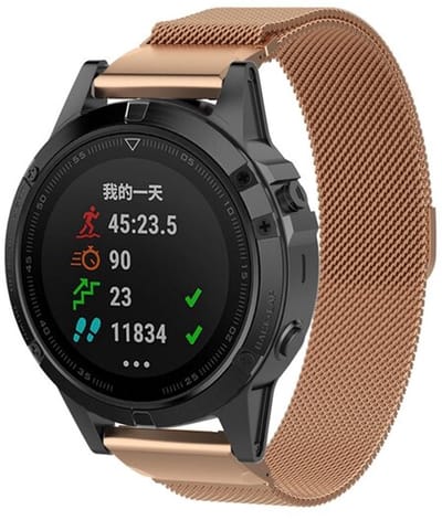 By Qubix - Geschikt voor Garmin bandje - 26mm Quickfit - Milanese bandje - Rosé goud - Geschikt voor Garmin Fenix 8 / 8 Pro - 51mm