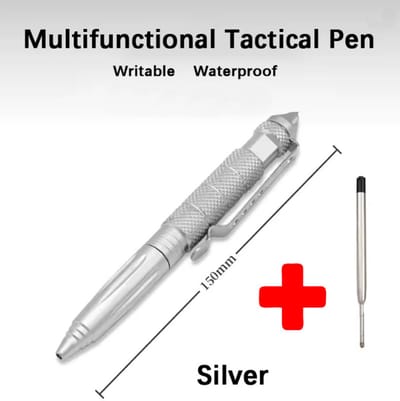 Actie4you® - Tactische Verdediging Pen – Glasbreker – Balpen - Zelfverdedigingspen – 1 Stuk met extra navulling – Survival Pen - Zilver