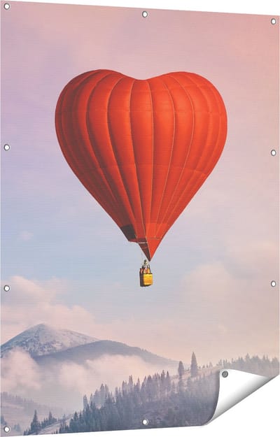 Gards Tuinposter Luchtballon in de Vorm van een Hart - 90x120 cm - Tuindoek - Tuindecoratie - Wanddecoratie buiten - Tuinschilderij