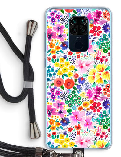 Case Company® - Hoesje met koord geschikt voor Xiaomi Redmi Note 9 hoesje met Koord - Little Flowers - Telefoonhoesje met Zwart Koord - Bescherming aan alle Kanten en Over de Schermrand