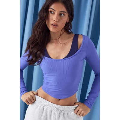 Dames DSGN Studio Ultra Sculpt Rib Scoop Neck Lange Mouwen Top | Cornflower | Maat: XL