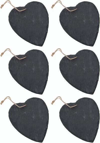 Leisteen hart om op te hangen met jute lint leisteen bord decoratie wanddecoratie (hart van 6,10 cm)