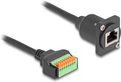 Delock D-Type Cable RJ45 jack to Terminal Block with push button Cat.5e black 30 cm