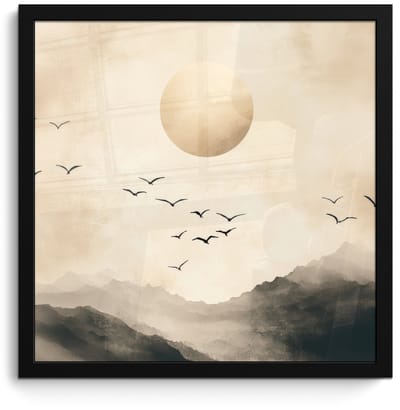 Poster in lijst - Fotolijst 40x40 cm - Posters - Landschap - Japandi - vogel - Posterlijst zwart - Decoratie - Wanddecoratie woonkamer - Muurdecoratie slaapkamer