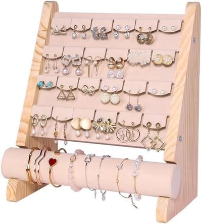 Sieraden Houder - Display Rek - Sieraden Opbergen - Massief Houten Basis - Grote Capaciteit - Natuurlijk