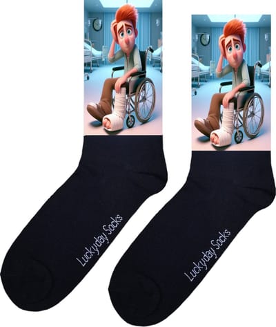 Opkikkertje - beterschap - bedankje - man rood - gebroken been - ziekenhuis sokken - Verpleging Sokken - Vrolijke sokken - Leuke Sokken - opkikker - sokken waar van wordt - LuckyDay Socks - maat 37-44