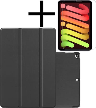 Hoes - Geschikt voor Apple iPad Mini 6 (2021) - 8.3 inch - 6e Generatie - Met Screenprotector - Trifold Bookcase - Hard Cover - Hardcover Book Case - Tablet Hoesje - Zwart