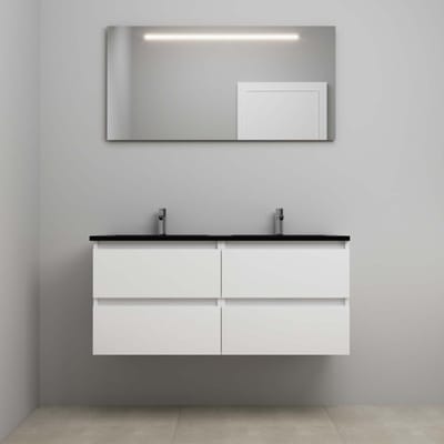 On-Line Badkamermeubelset - 120 cm - Voorgemonteerd - Ladestructuur - Acryl Wastafel - 2 Kraangaten - Spiegel met LED-Verlichting - Hoogglans Wit