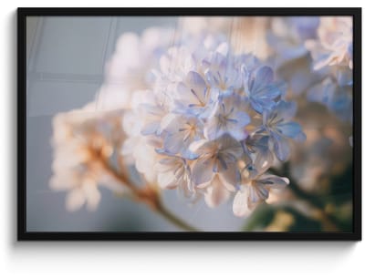 Poster in lijst - Fotolijst 90x60 cm - Posters - Bloemen - Lichtblauw - Wazig - Trosje - Posterlijst zwart - Decoratie - Wanddecoratie woonkamer - Muurdecoratie slaapkamer