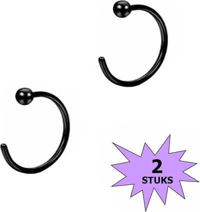Fako Bijoux® - Neuspiercing - Open Ring Bal - 8mm - Zwart - 2 Stuks