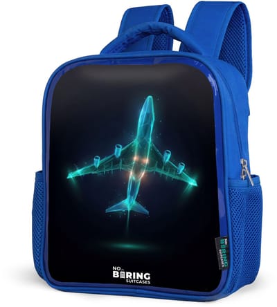 NoBoringSuitcases.com® - Rugzak blauw - Schooltas jongens - Lichtgevend vliegtuig - Kinder rugtas jongen - Boekentas kind - Kinderrugzak voor school - Schoolrugzak