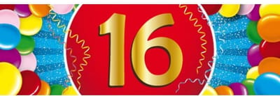 16 jaar leeftijd sticker - 19 x 6 cm - verjaardag - jubileum - versiering