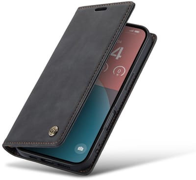 CaseMania Bookcase hoesje geschikt voor Apple iPhone 17e/16e - Effen Zwart - Kunstleer